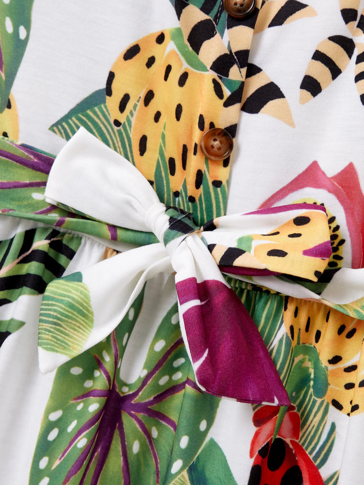 Family Matching Tropical Floral Print Short-sleeve Top or Camisole Dress Set Multi-color