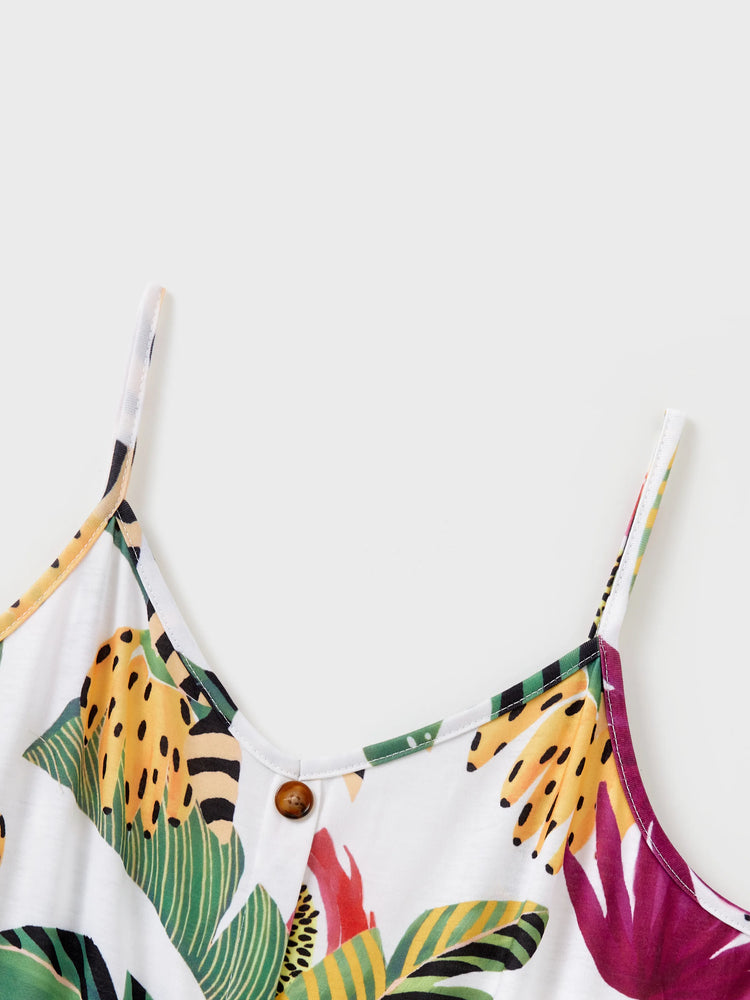 Family Matching Tropical Floral Print Short-sleeve Top or Camisole Dress Set Multi-color