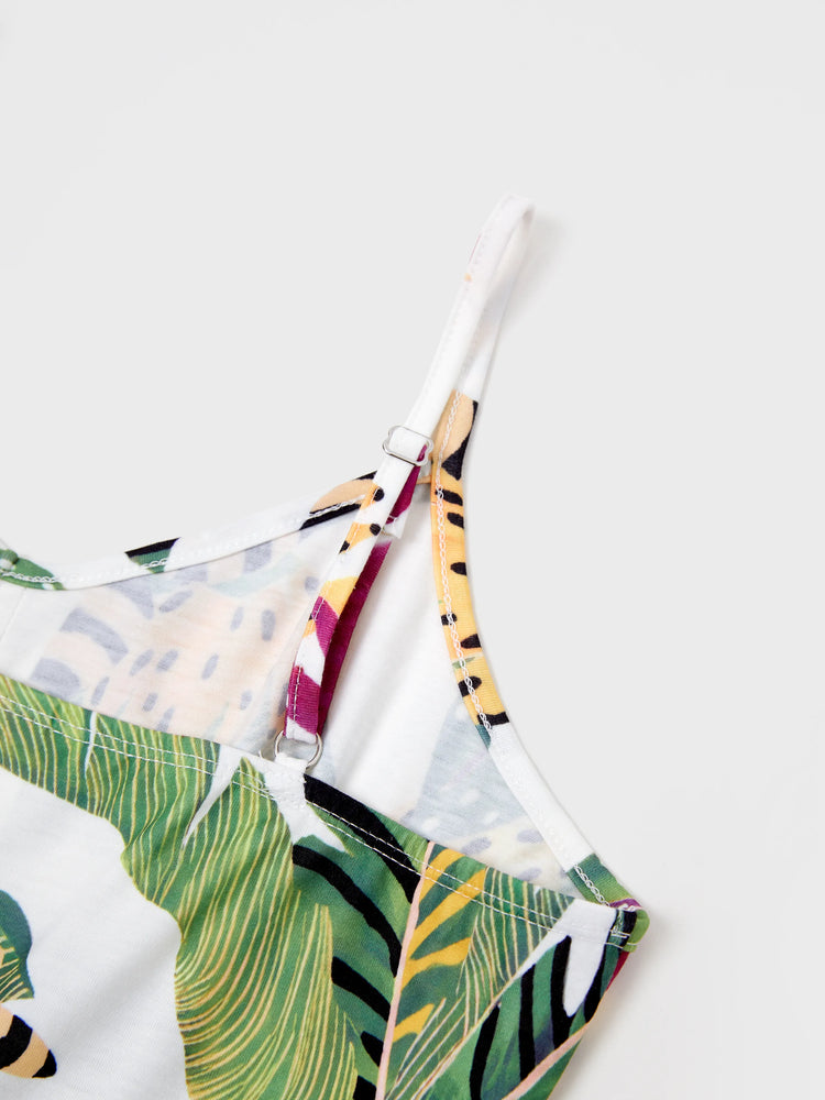 Mommy and Me Family Matching Tropical Floral Print Short-sleeve Top or Camisole Dress Set Multi-color