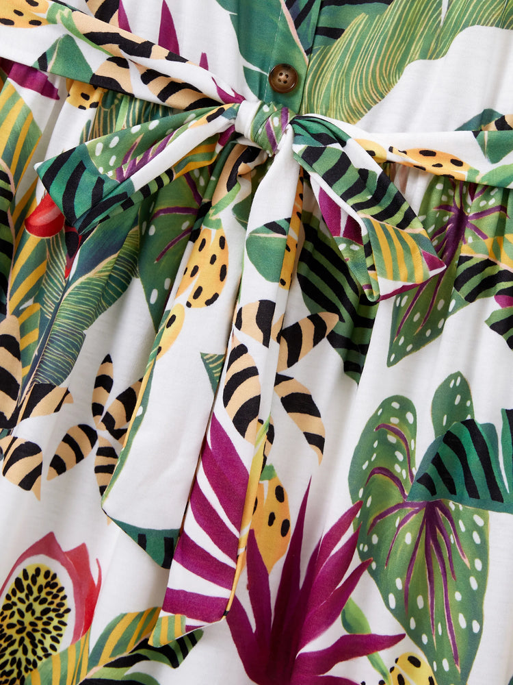 Mommy and Me Family Matching Tropical Floral Print Short-sleeve Top or Camisole Dress Set Multi-color