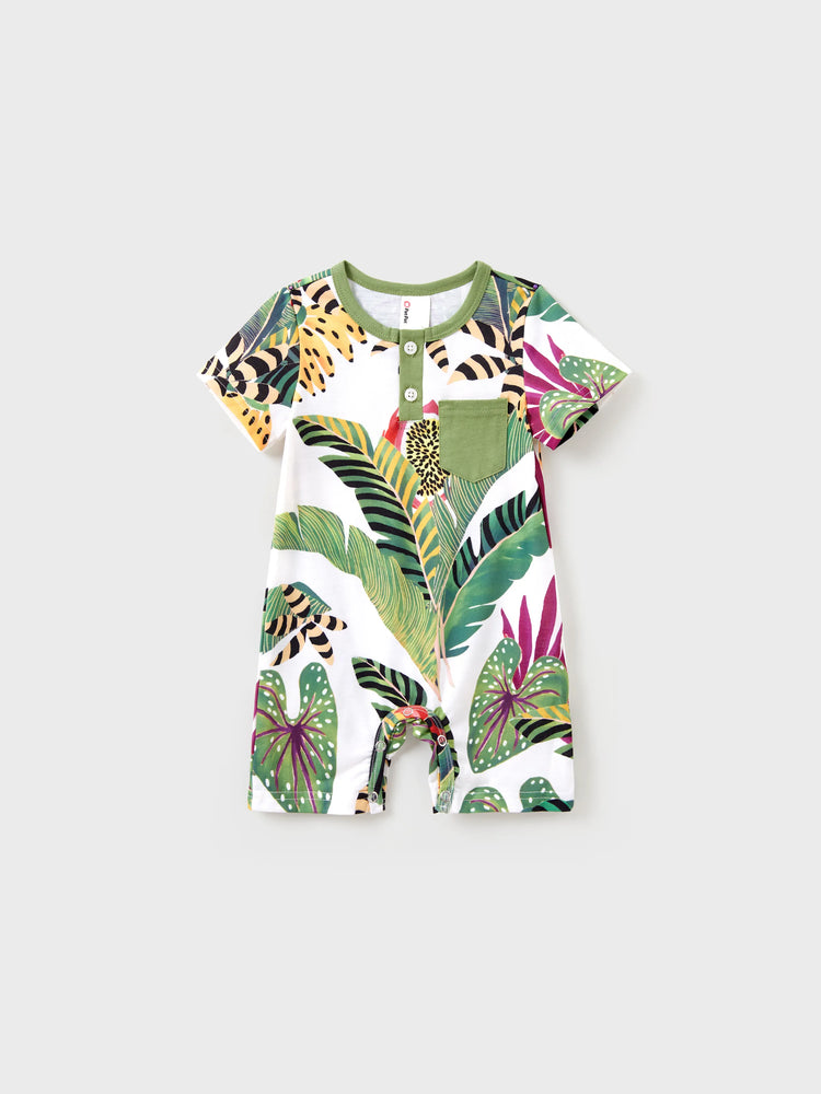 Family Matching Tropical Floral Print Short-sleeve Top or Camisole Dress Set Multi-color