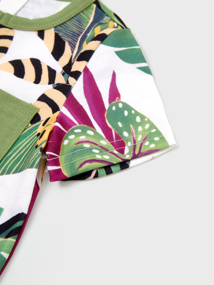 Family Matching Tropical Floral Print Short-sleeve Top or Camisole Dress Set Multi-color