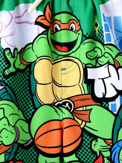 Bañador verde con estampado de las Tortugas Ninja para niños pequeños, resistente al sol, UPF 50+