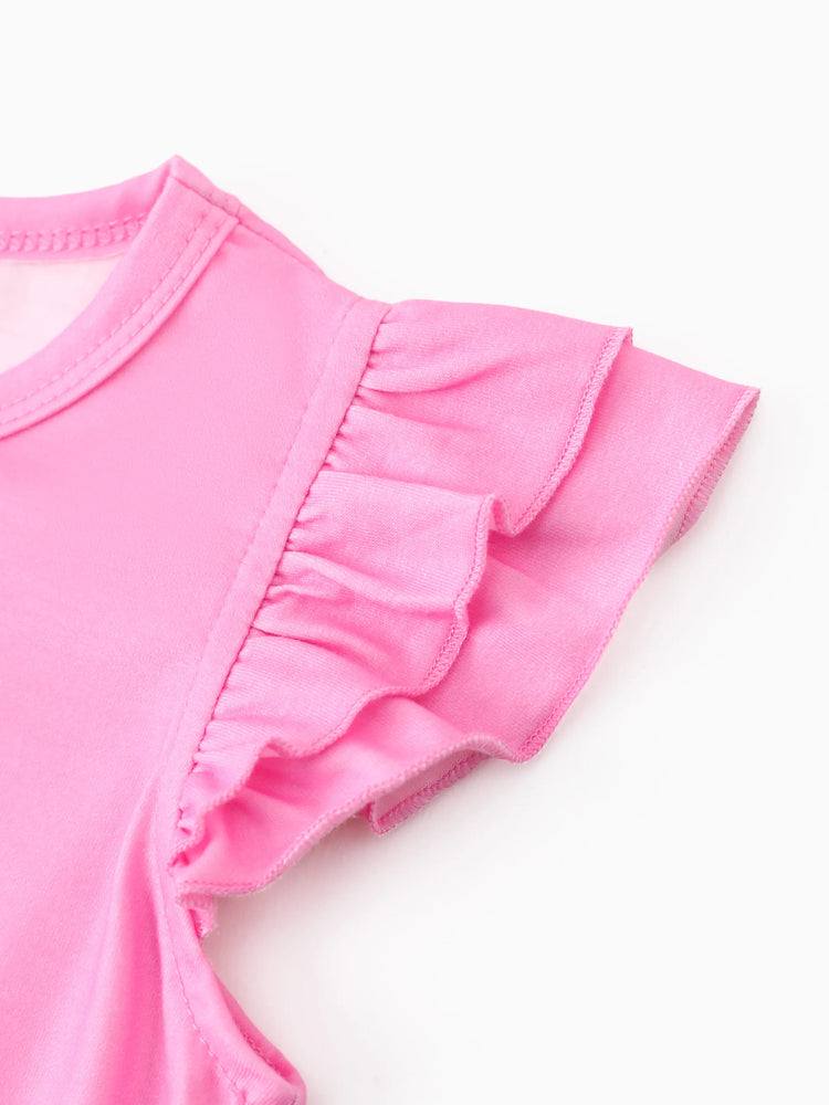 Ensemble 2 pièces Peppa Pig pour petite fille, haut à manches volantées et jupe à imprimé floral, rose