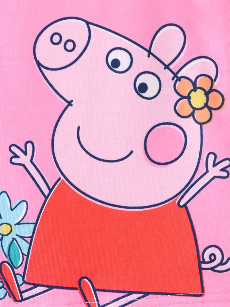 Ensemble 2 pièces Peppa Pig pour petite fille, haut à manches volantées et jupe à imprimé floral, rose
