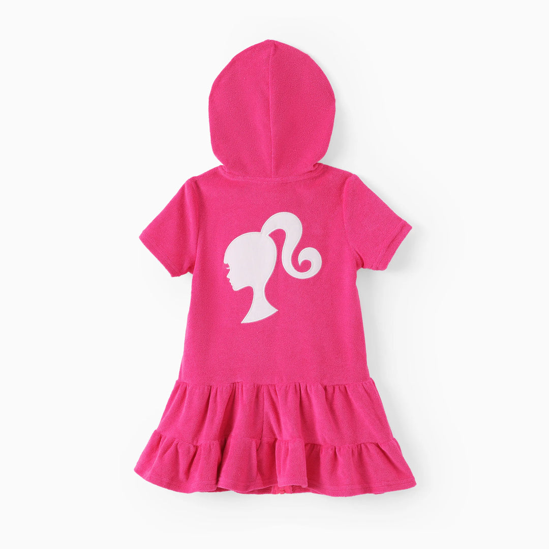 Barbie Kleinkind/Kind Mädchen 1 Stück Baumwolle Logo Bestickt Kapuzenreißverschluss Rüschensaum Schwimmen Cover-up  Fuchsie