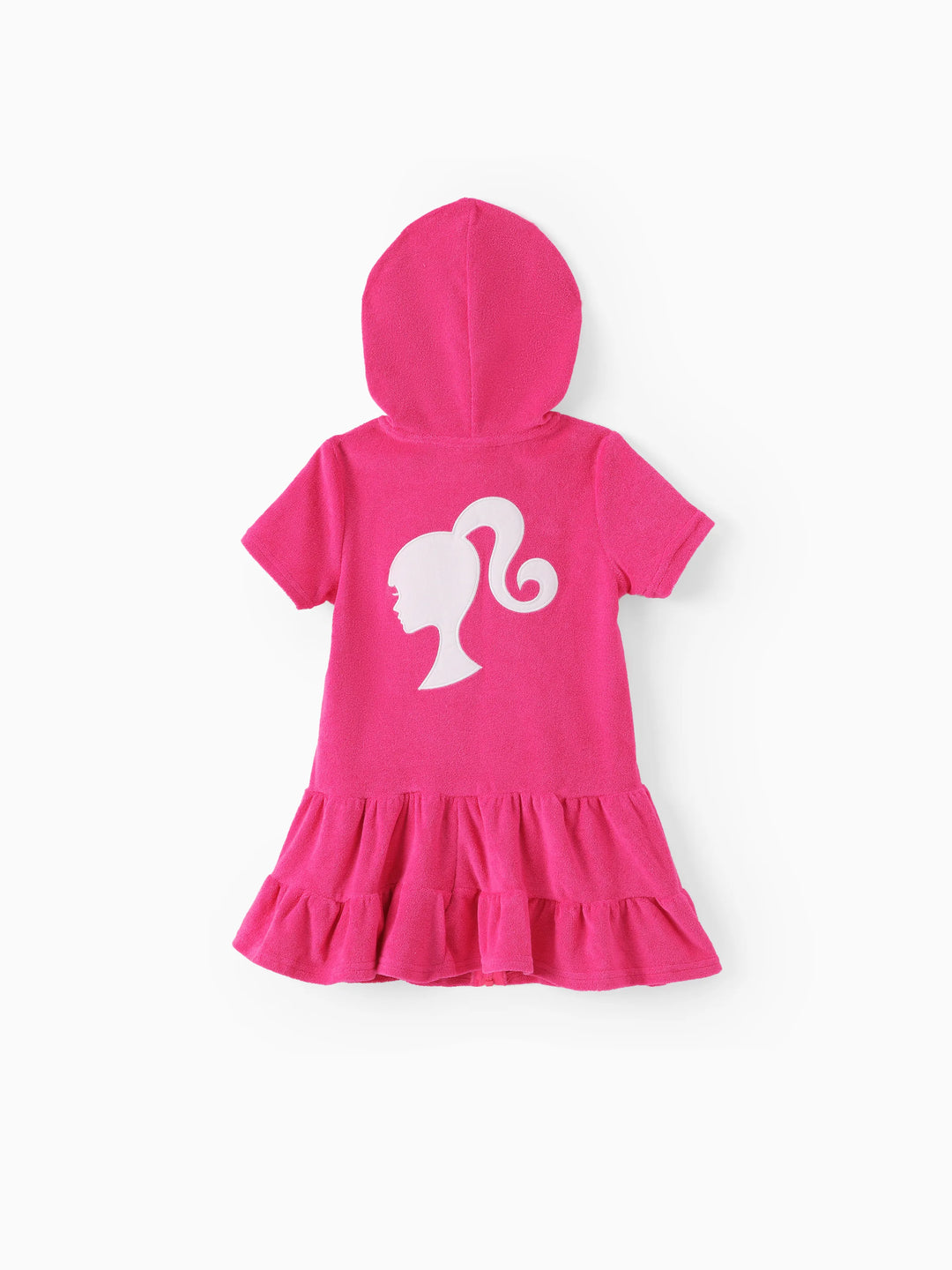 Barbie Kleinkind/Kind Mädchen 1 Stück Baumwolle Logo Bestickt Kapuzenreißverschluss Rüschensaum Schwimmen Cover-up  Fuchsie