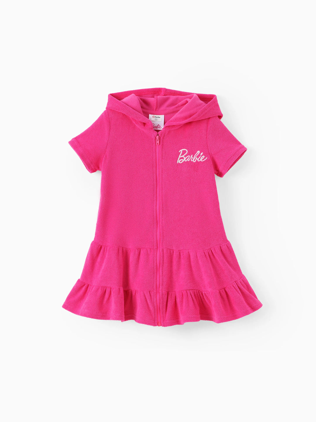 Barbie Kleinkind/Kind Mädchen 1 Stück Baumwolle Logo Bestickt Kapuzenreißverschluss Rüschensaum Schwimmen Cover-up  Fuchsie