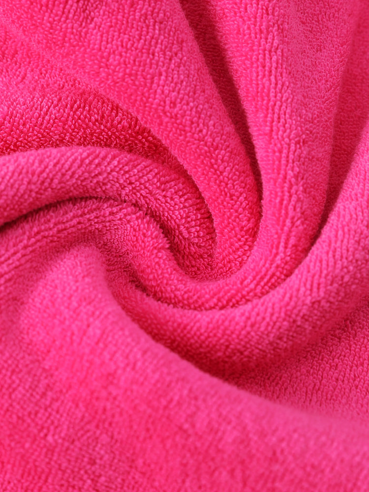 Maillot de bain Barbie pour petite fille, 1 pièce, en coton, avec logo brodé, capuche, fermeture éclair, ourlet à volants, rose vif