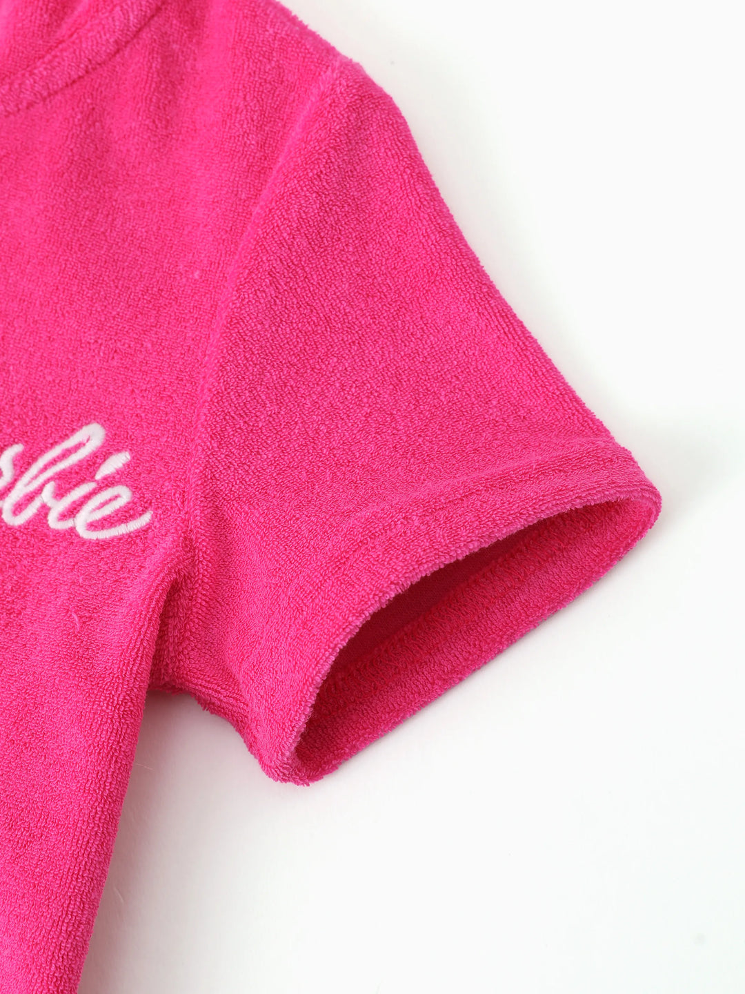 Barbie Kleinkind/Kind Mädchen 1 Stück Baumwolle Logo Bestickt Kapuzenreißverschluss Rüschensaum Schwimmen Cover-up  Fuchsie