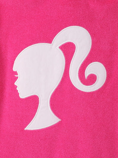 Barbie Toddler/Kid Girl 1pc Cotton Logo Embroidered Hooded Zipper Ruffle-hem Swim Cover-up Hot Pink