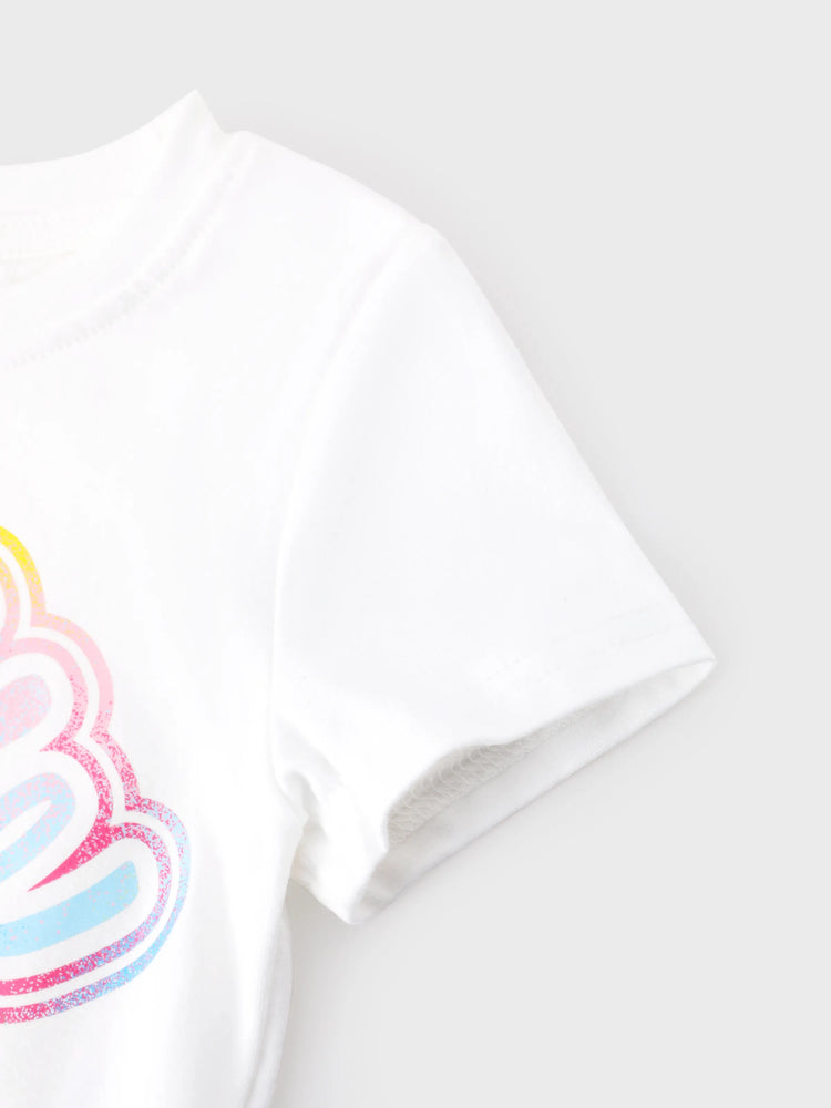 Conjunto de 2 piezas de top de manga corta y falda fruncida de algodón con cordón para niña Barbie, color blanco