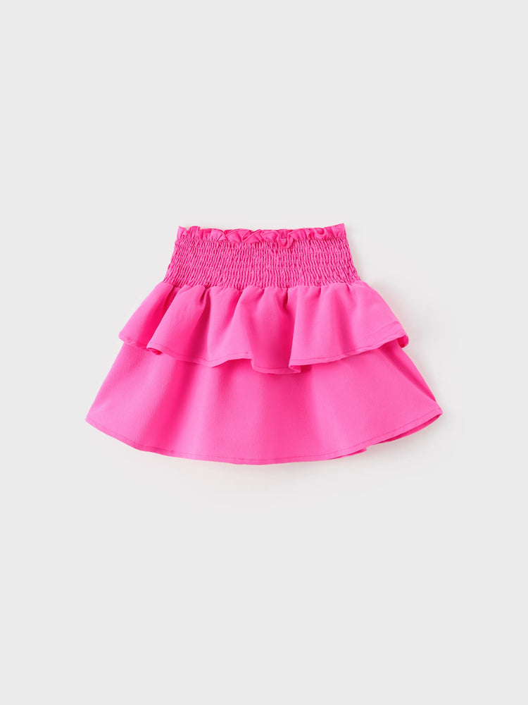 Conjunto de 2 piezas de top de manga corta y falda fruncida de algodón con cordón para niña Barbie, color blanco