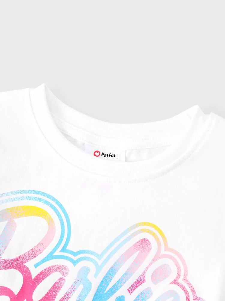 Conjunto de 2 piezas de top de manga corta y falda fruncida de algodón con cordón para niña Barbie, color blanco