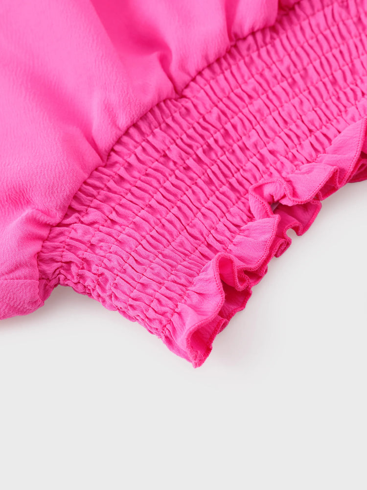 Conjunto de 2 piezas de top de manga corta y falda fruncida de algodón con cordón para niña Barbie, color blanco