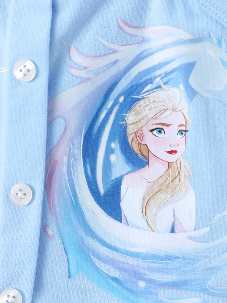 Ensemble 2 pièces débardeur et short en jean à nœud papillon en coton motif Elsa pour petite fille Disney La Reine des Neiges, bleu