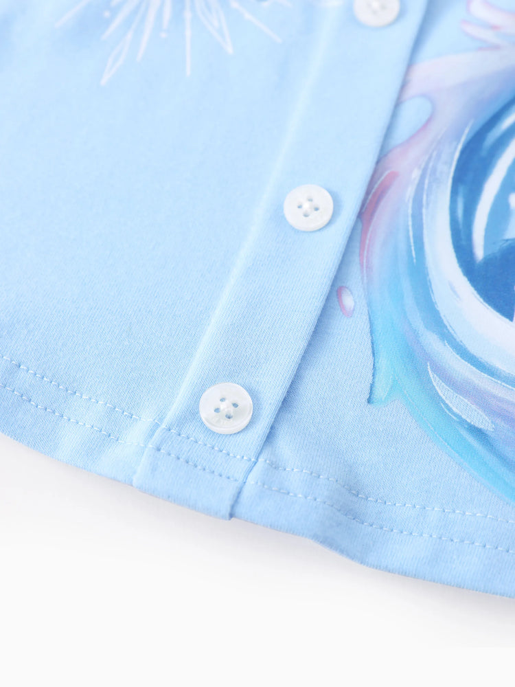 Ensemble 2 pièces débardeur et short en jean à nœud papillon en coton motif Elsa pour petite fille Disney La Reine des Neiges, bleu