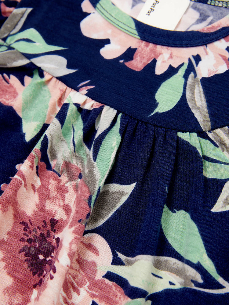 Ensembles assortis pour toute la famille : t-shirt en coton bleu et débardeur à imprimé floral bleu foncé