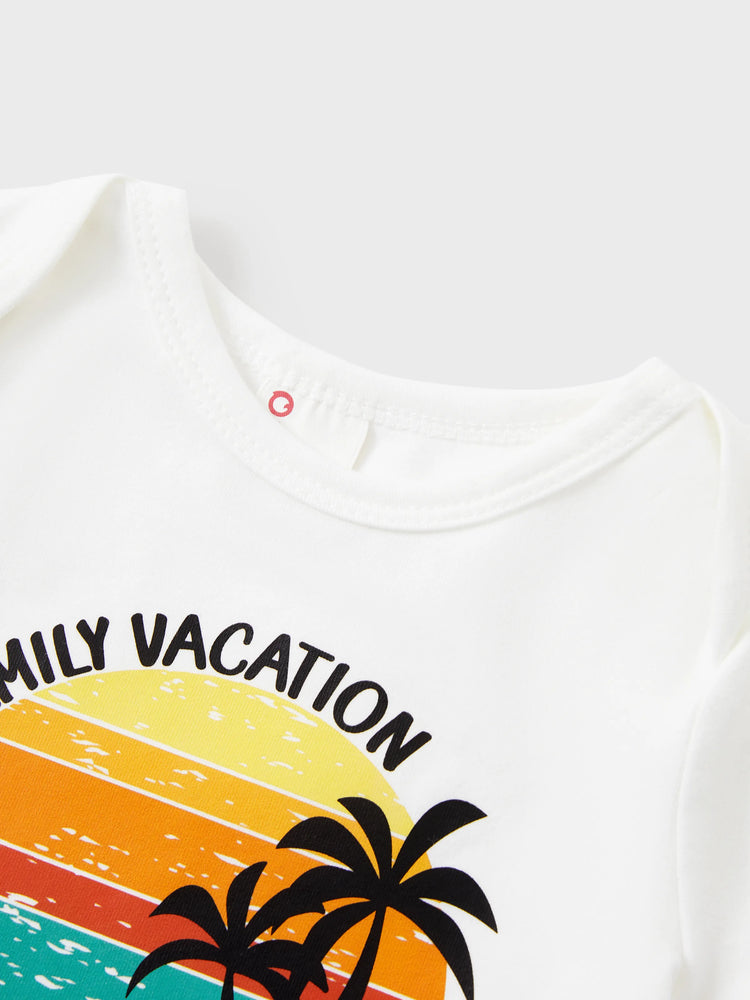 Camiseta de algodón familiar a juego con estampado de cocoteros, manga corta, multicolor