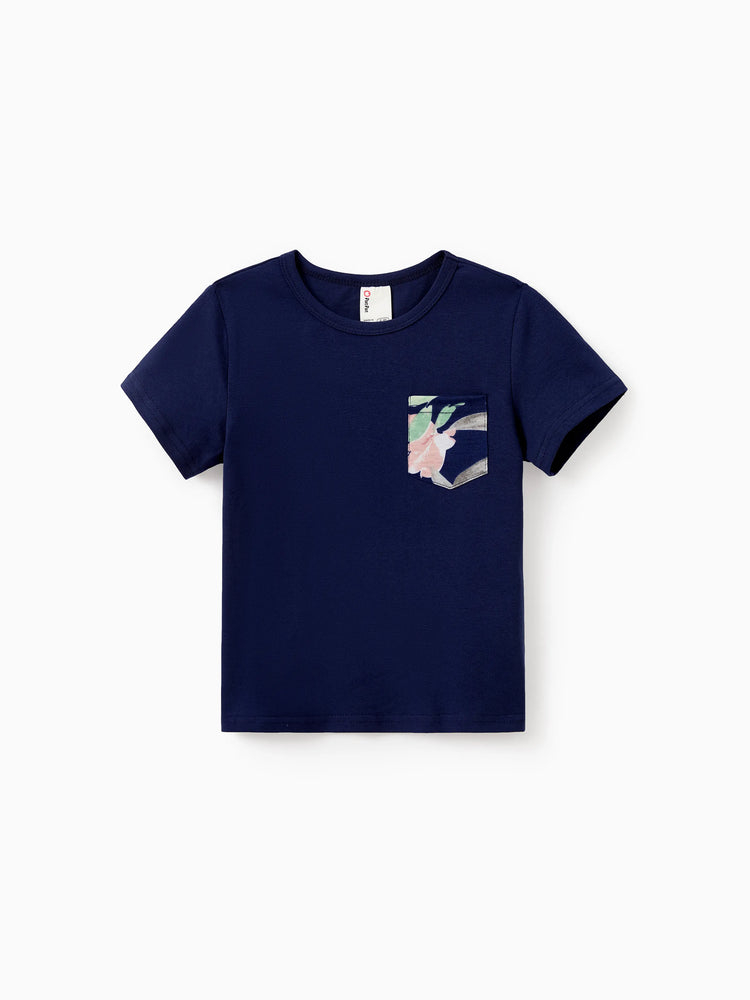 Ensembles assortis pour toute la famille : t-shirt en coton bleu et débardeur à imprimé floral bleu foncé