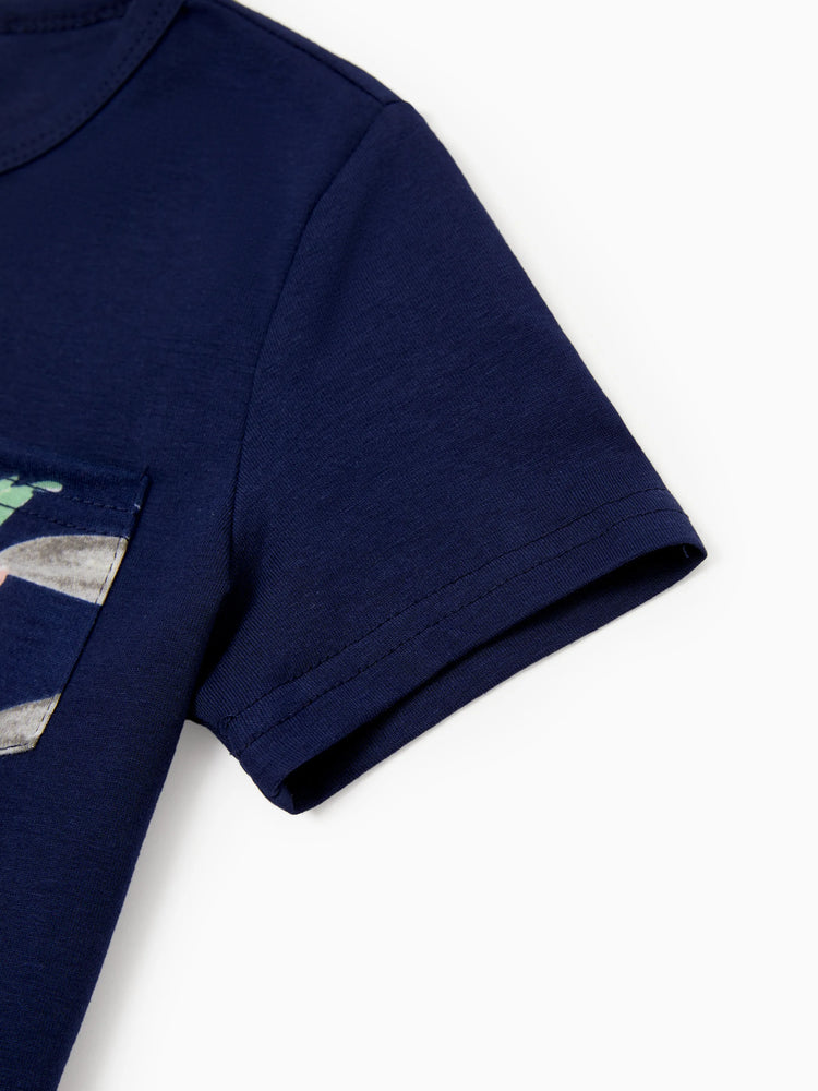 Ensembles assortis pour toute la famille : t-shirt en coton bleu et débardeur à imprimé floral bleu foncé