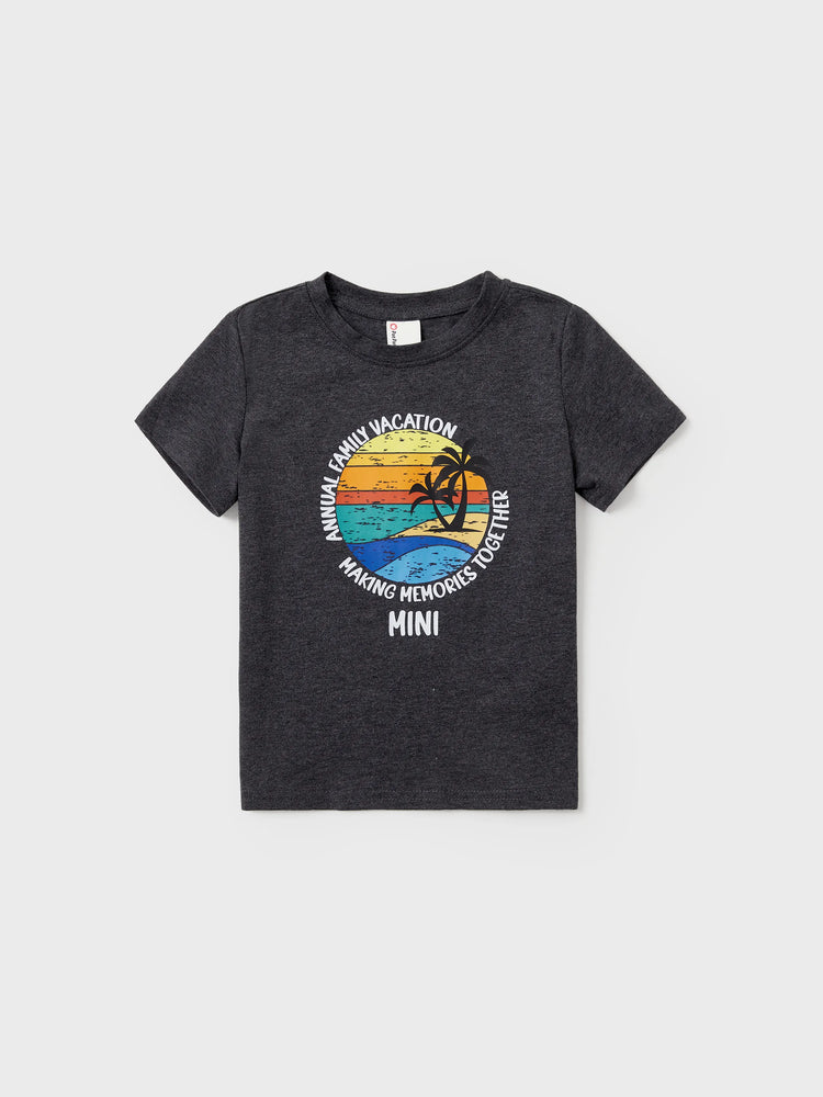 Camiseta de algodón familiar a juego con estampado de cocoteros, manga corta, multicolor