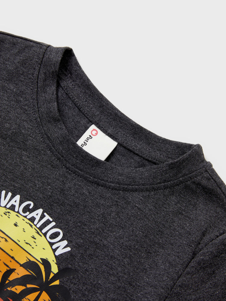 Camiseta de algodón familiar a juego con estampado de cocoteros, manga corta, multicolor