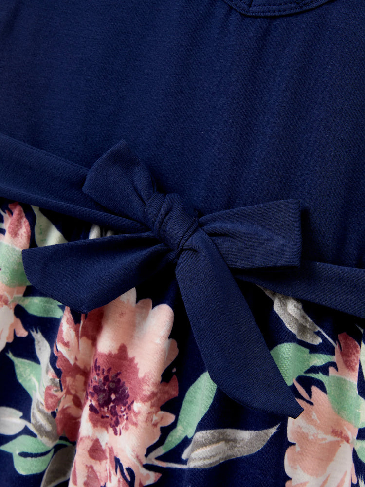 Ensembles assortis pour toute la famille : t-shirt en coton bleu et débardeur à imprimé floral bleu foncé