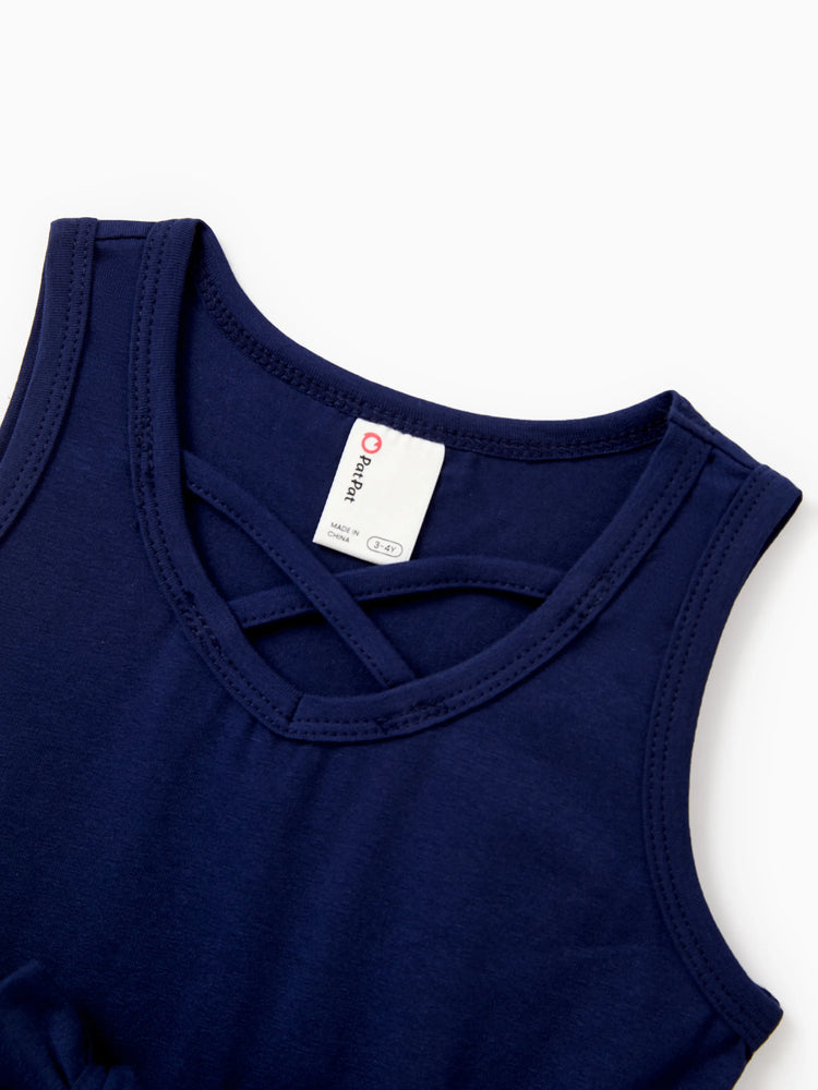 Ensembles assortis pour toute la famille : t-shirt en coton bleu et débardeur à imprimé floral bleu foncé