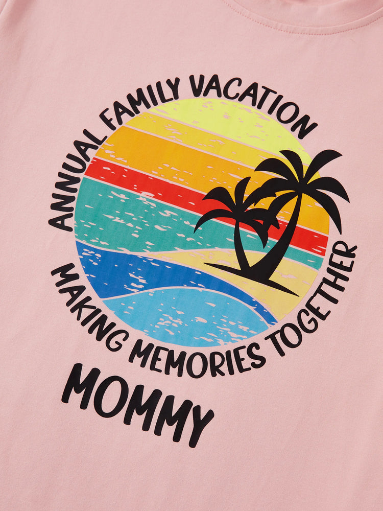 Camiseta de algodón familiar a juego con estampado de cocoteros, manga corta, multicolor