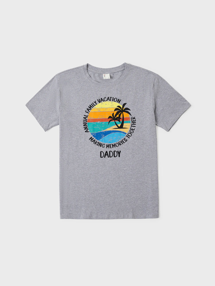 Camiseta de algodón familiar a juego con estampado de cocoteros, manga corta, multicolor