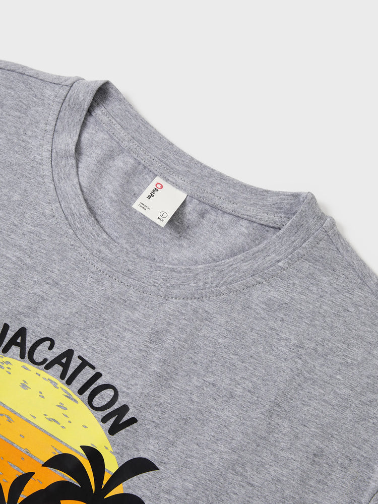 Camiseta de algodón familiar a juego con estampado de cocoteros, manga corta, multicolor