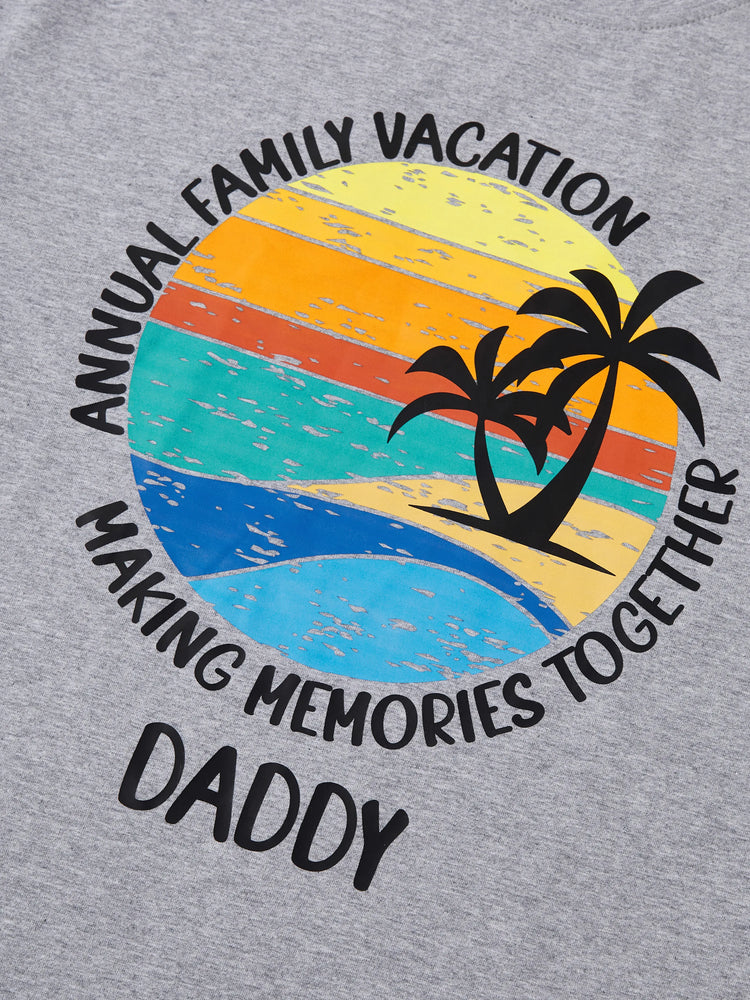 Camiseta de algodón familiar a juego con estampado de cocoteros, manga corta, multicolor