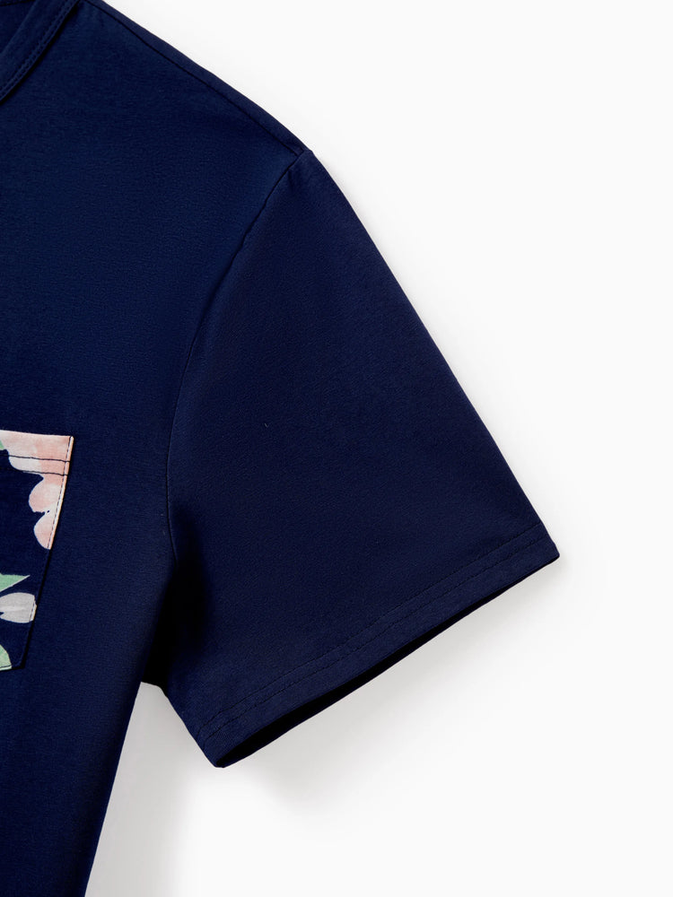 Ensembles assortis pour toute la famille : t-shirt en coton bleu et débardeur à imprimé floral bleu foncé