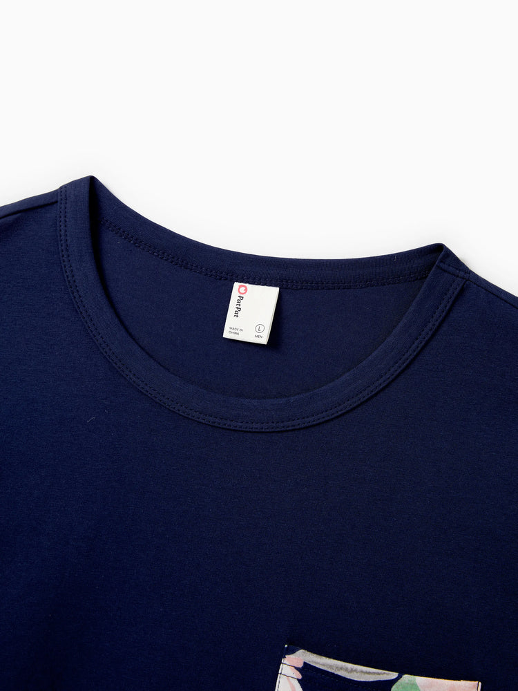 Ensembles assortis pour toute la famille : t-shirt en coton bleu et débardeur à imprimé floral bleu foncé