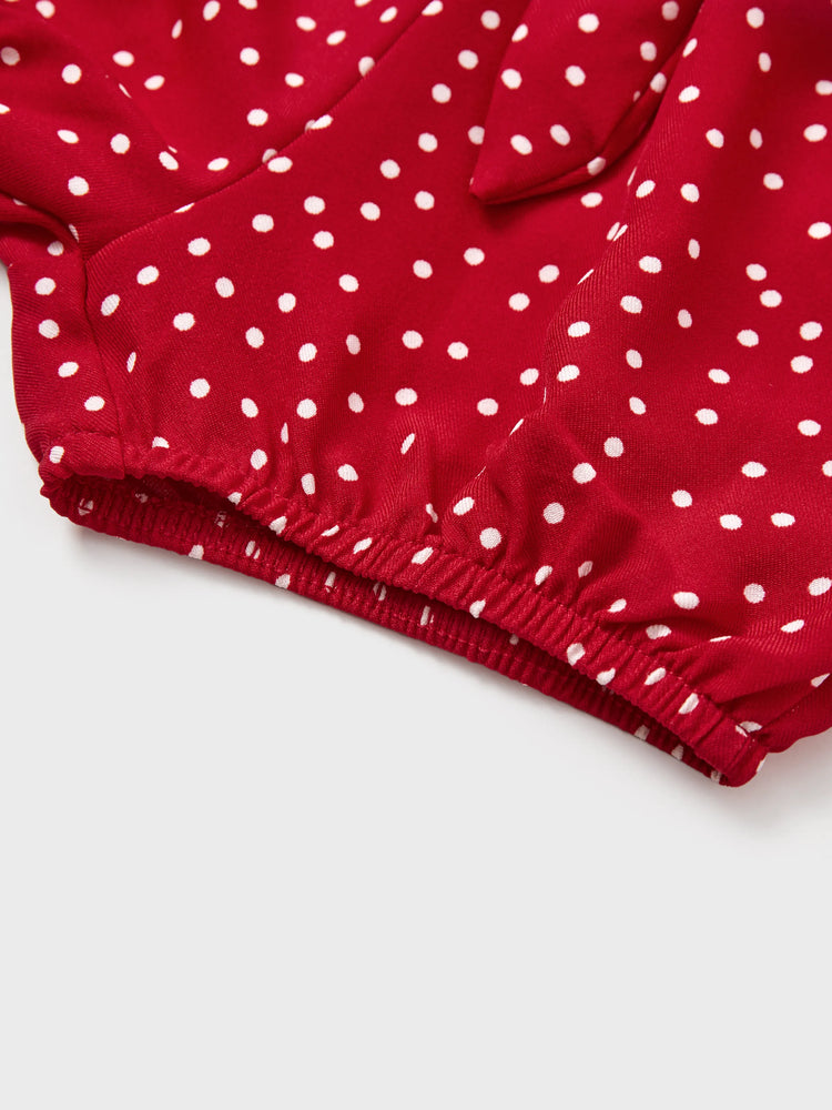 3-Piece Baby Girl Letter Print Romper and Polka dots Shorts and Headband Set Red