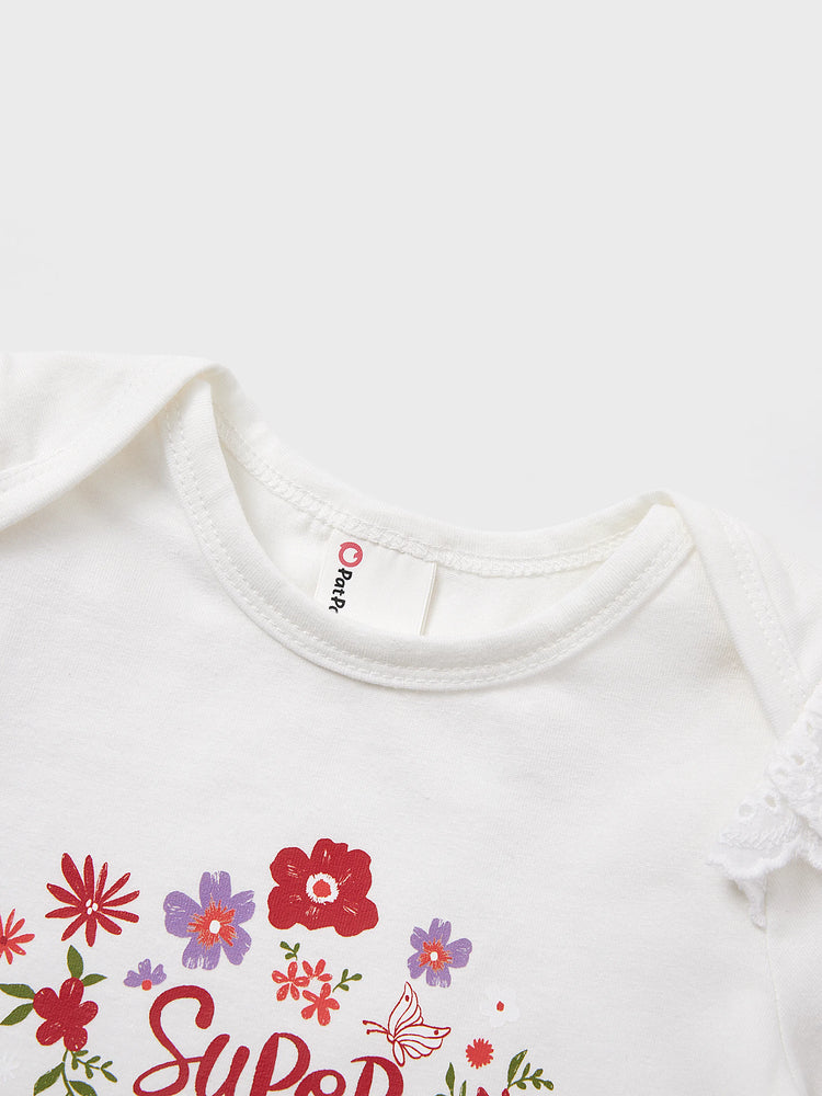 3-Piece Baby Girl Letter Print Romper and Polka dots Shorts and Headband Set Red