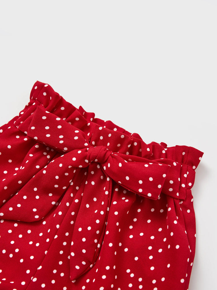 3-Piece Baby Girl Letter Print Romper and Polka dots Shorts and Headband Set Red