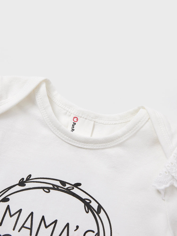 3-Piece Baby Girl Letter Print Romper and Polka dots Shorts and Headband Set Black