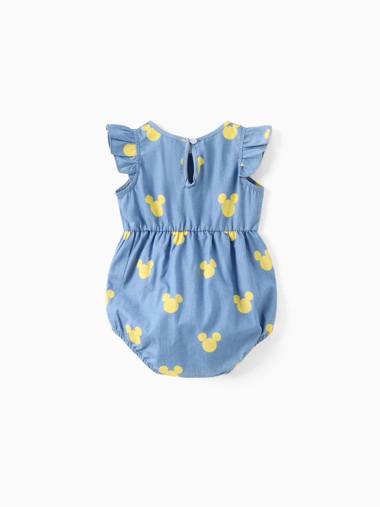 Mommy and Me Disney Mickey and Friends Family matching Mickey Mouse Allover Print Denim Dresse/Jumpsuit/T-shirt Blue