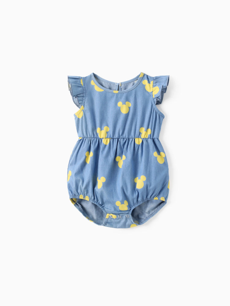 Mommy and Me Disney Mickey and Friends Family matching Mickey Mouse Allover Print Denim Dresse/Jumpsuit/T-shirt Blue