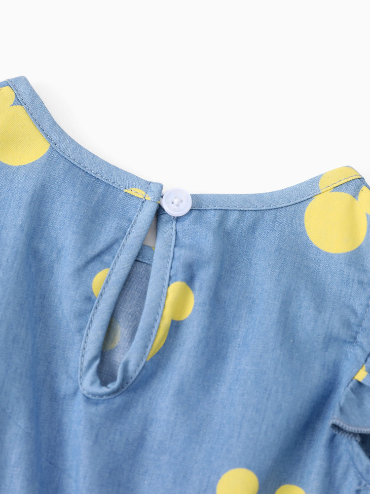 Disney Mickey and Friends Family matching Mickey Mouse Allover Print Denim Dresse/Jumpsuit/T-shirt Blue