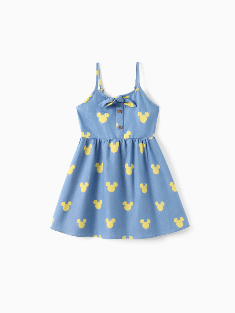 Disney Mickey and Friends Family matching Mickey Mouse Allover Print Denim Dresse/Jumpsuit/T-shirt Blue