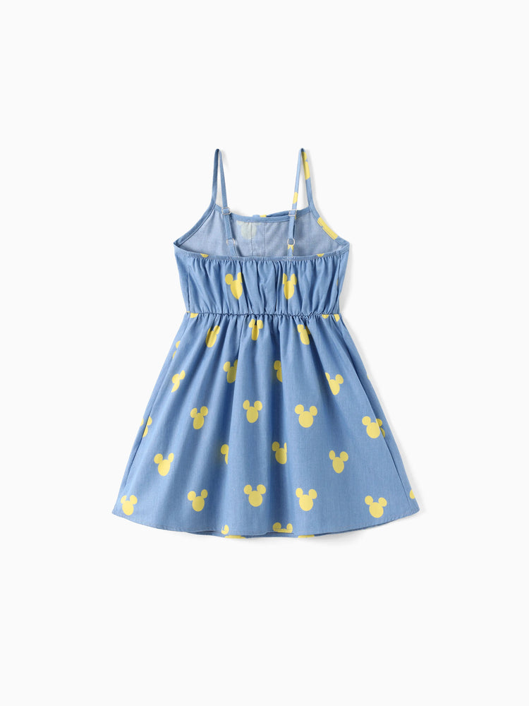 Mommy and Me Disney Mickey and Friends Family matching Mickey Mouse Allover Print Denim Dresse/Jumpsuit/T-shirt Blue