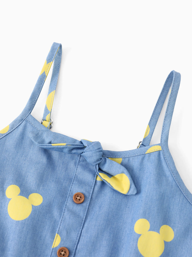 Disney Mickey and Friends Family matching Mickey Mouse Allover Print Denim Dresse/Jumpsuit/T-shirt Blue
