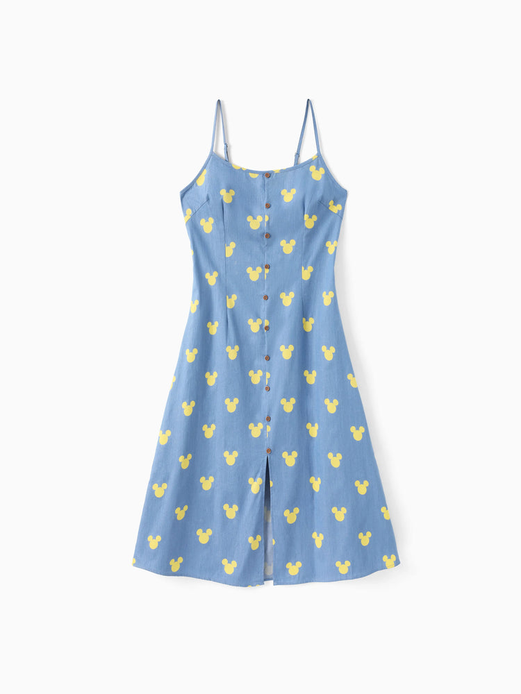 Mommy and Me Disney Mickey and Friends Family matching Mickey Mouse Allover Print Denim Dresse/Jumpsuit/T-shirt Blue