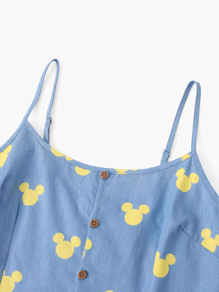 Mommy and Me Disney Mickey and Friends Family matching Mickey Mouse Allover Print Denim Dresse/Jumpsuit/T-shirt Blue
