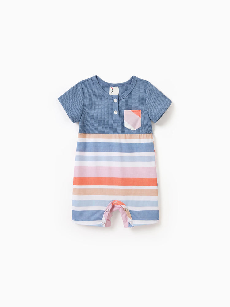 Mommy and Me Family Matching Blue Short-sleeve Tee or Colorful Stripe Camisole Dress Multi-color