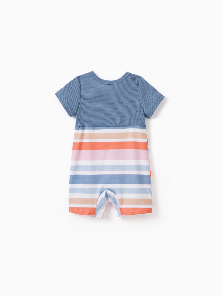 Mommy and Me Family Matching Blue Short-sleeve Tee or Colorful Stripe Camisole Dress Multi-color