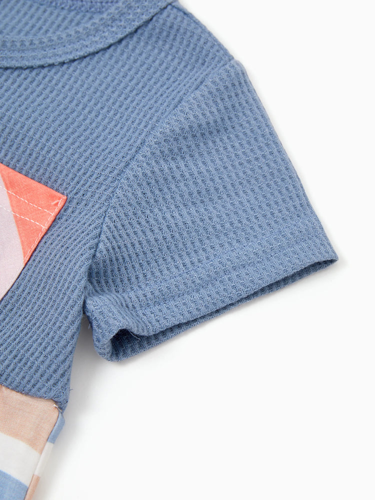 Mommy and Me Family Matching Blue Short-sleeve Tee or Colorful Stripe Camisole Dress Multi-color